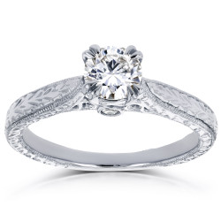 White Gold 1/2ct TDW Round Diamond Vintage Ring - Handcrafted By Name My Rings™