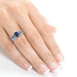 White Gold 1/2ct TGW Round Sapphire and Diamond Accent Vintage Bridal Set - Handcrafted By Name My Rings™