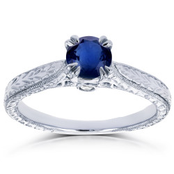 White Gold 1/2ct TGW Round Sapphire and Diamond Vintage Engagement Ring - Handcrafted By Name My Rings™