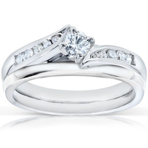 White Gold 1/3ct TDW Diamond Bridal Rings Set - Handcrafted By Name My Rings™