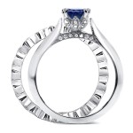 White Gold 1ct Blue Sapphire and 2/5ct TDW Diamond Floral Antique Eternity Ba - Handcrafted By Name My Rings™