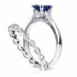 White Gold 1ct Blue Sapphire and 2/5ct TDW Diamond Floral Antique Eternity Ba - Handcrafted By Name My Rings™