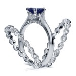 White Gold 1ct Blue Sapphire and 3/4ct TDW Diamond Double Eternity Band Set - Handcrafted By Name My Rings™