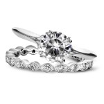 White Gold 1ct Brilliant Moissanite and 2/5ct TDW Diamond Floral Antique Bridal Set - Handcrafted By Name My Rings™