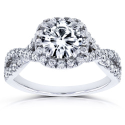 White Gold 1ct DEF Moissanite and 1/2ct TDW Diamond Crossover Ring - Handcrafted By Name My Rings™