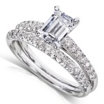 White Gold 1ct Emerald-cut Moissanite and 1/3ct TDW Diamond Bridal Set - Handcrafted By Name My Rings™