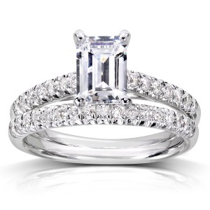 White Gold 1ct Emerald-cut Moissanite and 1/3ct TDW Diamond Bridal Set - Handcrafted By Name My Rings™