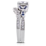 White Gold 1ct Forever Brilliant Moissanite Blue Sapphire and 1/4ct TDW Diamond Bridal Set - Handcrafted By Name My Rings™