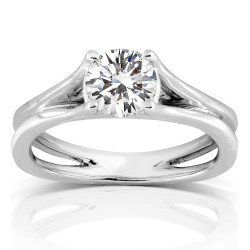 White Gold 1ct Round Brilliant Diamond Solitaire Flared Band Engagement Ring - Handcrafted By Name My Rings™