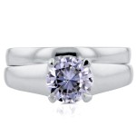 White Gold 1ct Round Diamond Solitaire Bridal Set - Handcrafted By Name My Rings™