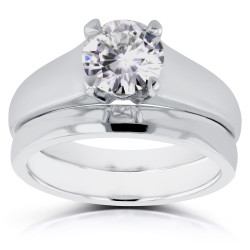 White Gold 1ct Round Diamond Solitaire Bridal Set - Handcrafted By Name My Rings™