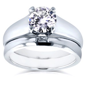 White Gold 1ct Round Moissanite Classic Solitaire Bridal Set - Handcrafted By Name My Rings™
