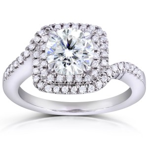 White Gold 1ct Round Moissanite Classic and 1/5ct TDW Diamond Ring - Handcrafted By Name My Rings™
