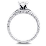 White Gold 1ct Round Moissanite and 1/2ct TDW Diamond Antique Bridal Set - Handcrafted By Name My Rings™