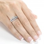 White Gold 1ct Round Moissanite and 1/3ct TDW Diamond Pave Milgrain Bridal Se - Handcrafted By Name My Rings™