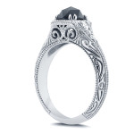 White Gold 1ct TDW Black and White Diamond Antique Filigree Engagement Ring - Handcrafted By Name My Rings™