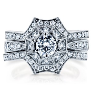 White Gold 1ct TDW Diamond 3-Piece Starry Bridal Rings Set - Handcrafted By Name My Rings™
