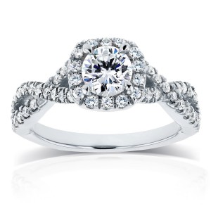 White Gold 1ct TDW Diamond Crossover Halo Engagement Ring - Handcrafted By Name My Rings™