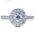 White Gold 1ct TDW Diamond Dome Double Halo Engagement Ring - Handcrafted By Name My Rings™