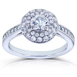White Gold 1ct TDW Diamond Dome Double Halo Engagement Ring - Handcrafted By Name My Rings™