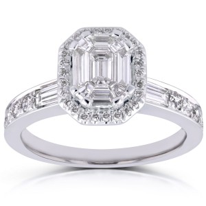 White Gold 1ct TDW Emerald and Baguette Diamond Art Deco Engagement Ring - Handcrafted By Name My Rings™
