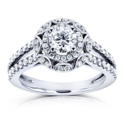 White Gold 1ct TDW Floral Vintage Style Diamond Engagement Ring - Handcrafted By Name My Rings™