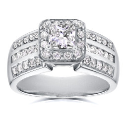 White Gold 1ct TDW Princess Diamond Halo Engagement Ring - Handcrafted By Name My Rings™