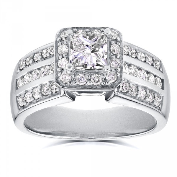 White Gold 1ct TDW Princess Diamond Halo Engagement Ring - Handcrafted By Name My Rings™