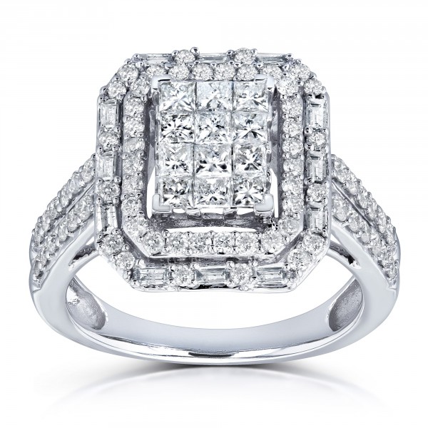 White Gold 1ct TDW Rectangular Frame Diamond Cluster Ring - Handcrafted By Name My Rings™