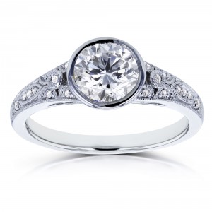 White Gold 1ct TDW Round Bezel Diamond Vintage Engagement Ring - Handcrafted By Name My Rings™