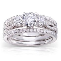 White Gold 1ct TDW Round-cut 3-piece Diamond Bridal Set - Handcrafted By Name My Rings™