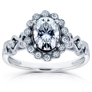 White Gold 1ct TGW Forever Brilliant Moissanite and Diamond Oval Vintage Ornate Ring - Handcrafted By Name My Rings™
