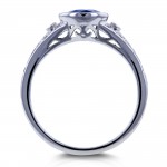 White Gold 1ct TGW Round Bezel Sapphire and Diamond Accent Vintage Engagement Ring - Handcrafted By Name My Rings™