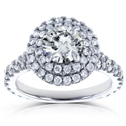White Gold 2 1/10ct TCW Moissanite and Diamond Double Halo Split Shank Engagement Ring - Handcrafted By Name My Rings™