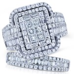 White Gold 2 1/2ct TDW Diamond Composite Rectangular Frame Bridal Rings Set - Handcrafted By Name My Rings™
