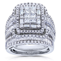 White Gold 2 1/2ct TDW Diamond Composite Rectangular Frame Bridal Rings Set - Handcrafted By Name My Rings™