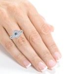 White Gold 2 1/3ct TDW Diamond Double Halo Cathedral Bridal Set - Handcrafted By Name My Rings™