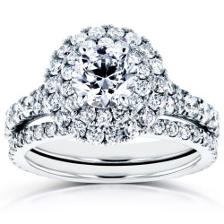 White Gold 2 1/3ct TDW Diamond Double Halo Cathedral Bridal Set - Handcrafted By Name My Rings™