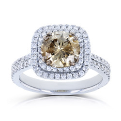 White Gold 2 1/4ct TDW Mixed Brown and White Diamond Double Halo Ring - Handcrafted By Name My Rings™