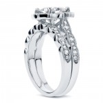 White Gold 2 1/6ct TGW Cushion-cut Moissanite and Diamond Floral Vintage Bridal Ring Set - Handcrafted By Name My Rings™