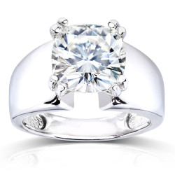 White Gold 2 4/5ct Cushion Moissanite Solitaire 4-prong Wide Flare Band Engagement Ring - Handcrafted By Name My Rings™