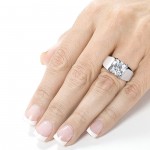 White Gold 2 4/5ct Cushion Moissanite Solitaire 4-prong Wide Flare Band Engagement Ring - Handcrafted By Name My Rings™