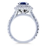 White Gold 2 5/8ct TGW Round Sapphire and Diamond Double Halo Vintage Bridal Set - Handcrafted By Name My Rings™