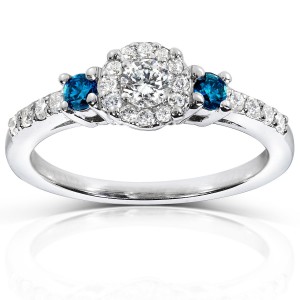 White Gold 2/5ct Blue and White Diamond Three Stone Engagement Ring - Handcrafted By Name My Rings™