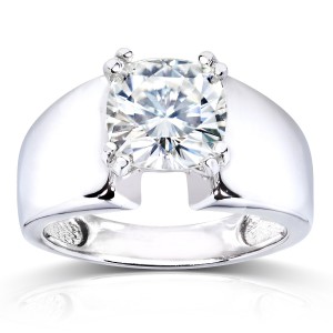 White Gold 2ct Cushion Moissanite Solitaire 4-prong Wide Flare Band Engagement Ring - Handcrafted By Name My Rings™