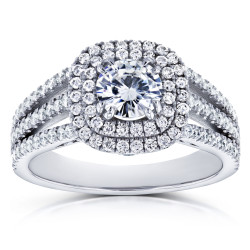 White Gold 2ct TCW Forever One Moissanite and Halo Diamond Multi-row Split Band Engagement Ring - Handcrafted By Name My Rings™