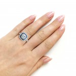 White Gold 2ct TCW Forever One Moissanite with Diamond and Sapphire Cushion Halo Engagement Ring - Handcrafted By Name My Rings™