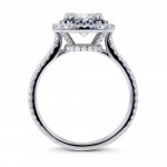 White Gold 2ct TCW Moissanite with Diamond and Sapphire Cushion Halo Engagement Ring - Handcrafted By Name My Rings™