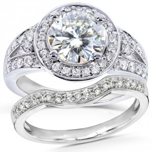 White Gold 2ct TGW Forever Brilliant Moissanite and Diamond Halo Bridal Set - Handcrafted By Name My Rings™