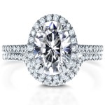 White Gold 2ct TGW Forever Brilliant Moissanite and Diamond Oval Halo Bridal Rings - Handcrafted By Name My Rings™